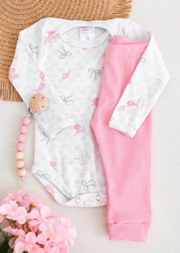 Conjunto Body Bebê Pagão Canelado Longo - Coração