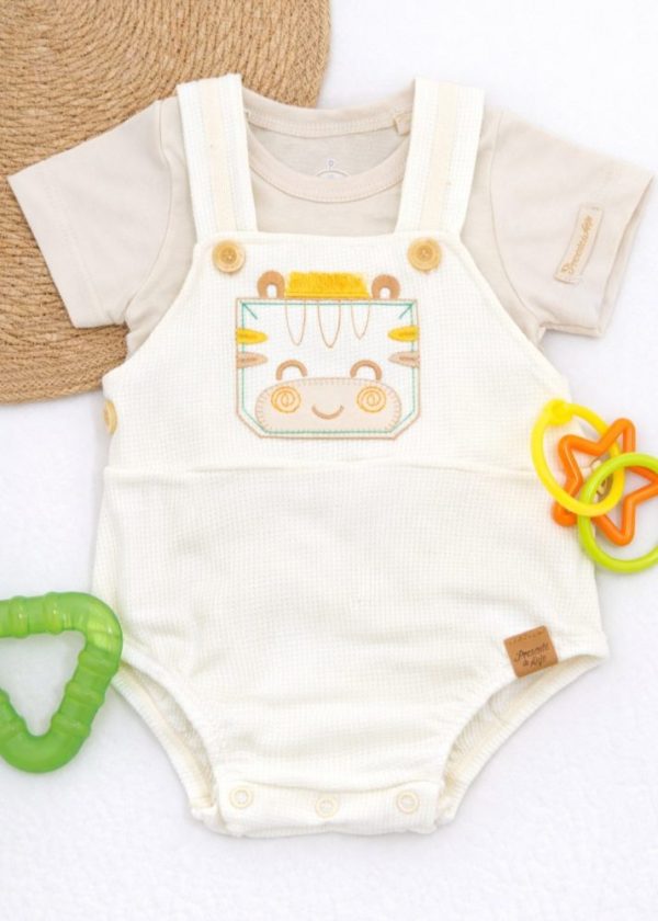 Conjunto Romper Bebê Off White Com Bordado Zebra