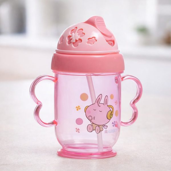 Copo com Canudo Infantil com Alças - Rosa