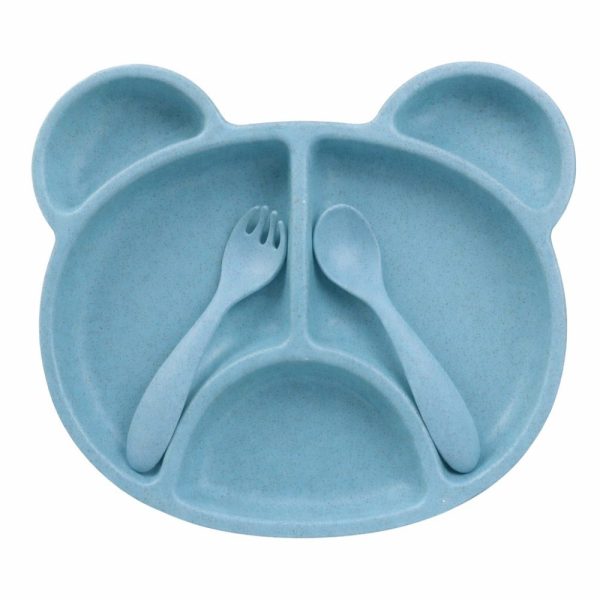 Prato Infantil com Divisórias e Talheres - Urso Azul