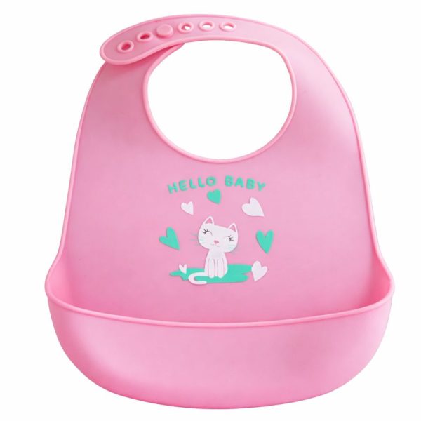 Babador de Silicone Rosa com Pega Migalhas