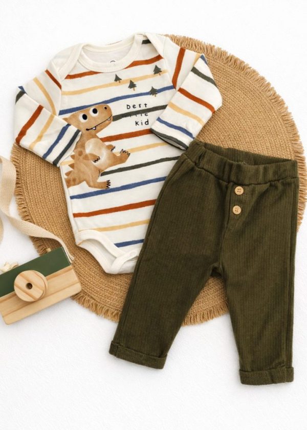 Conjunto Bebê - Dino Verde Militar Iase