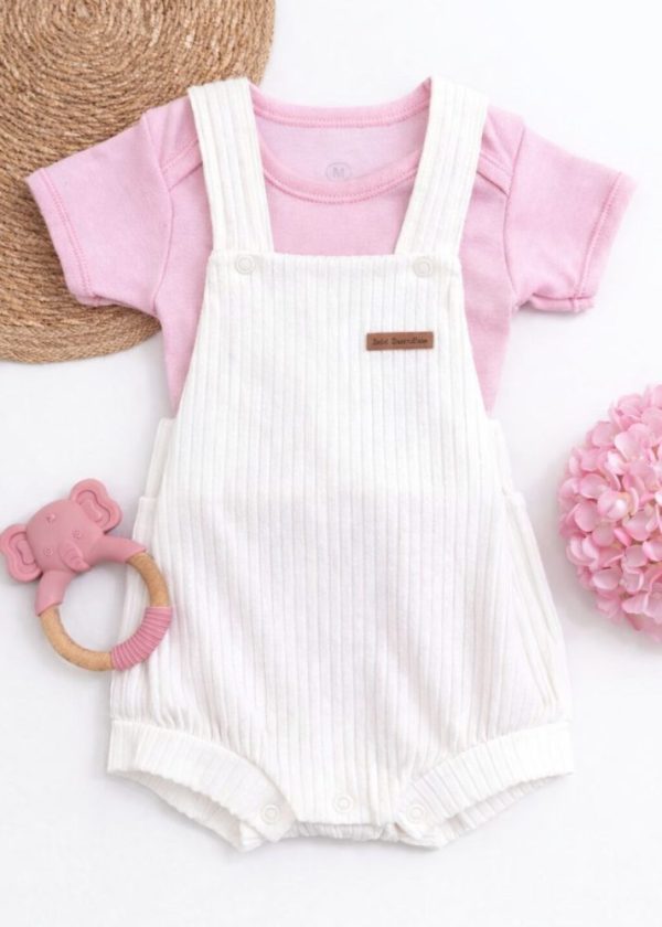 Conjunto Bebê Romper Canelado com Body Rosa