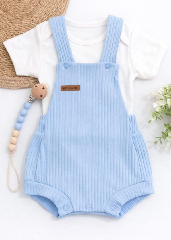 Conjunto Bebê Romper Canelado com Body Azul