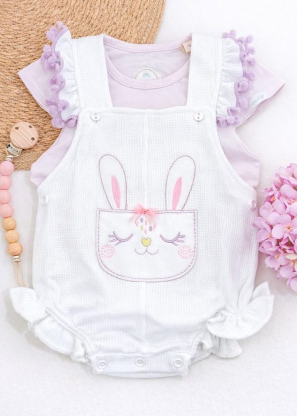 Conjunto Romper Bebê Branco Com Bordado Coelho