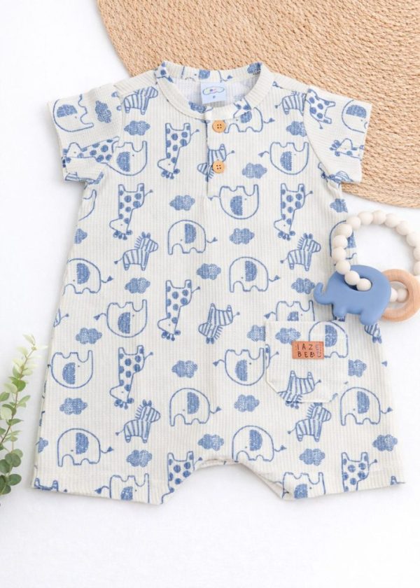 Macacão Bebê Safari Azul Em Malha Texturizada Iase