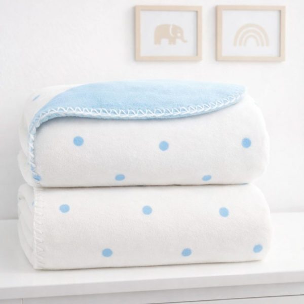 Manta Bebê Dupla Face Micropolar Poá Azul