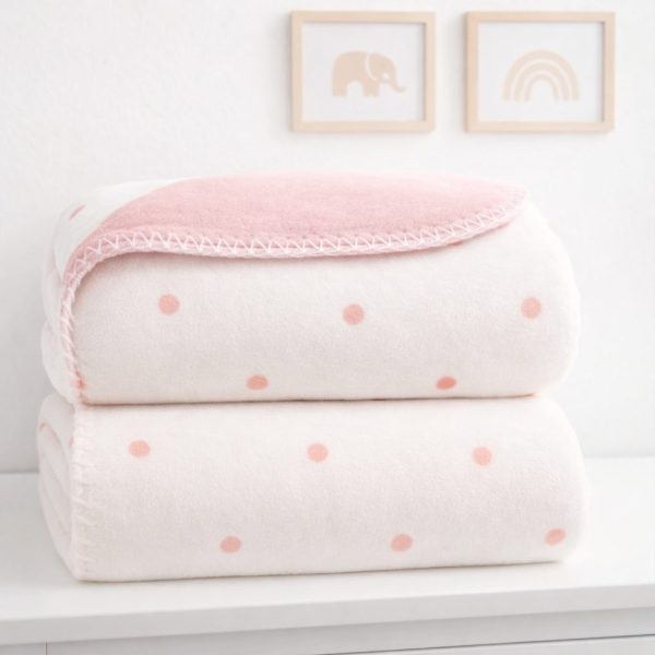 Manta Bebê Dupla Face Micropolar Poá Rosa