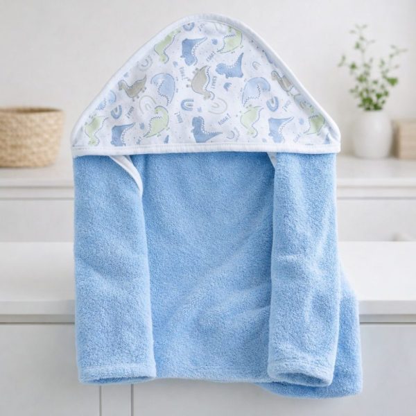 Toalha de Banho Bebê com Capuz - Dinossauro Azul