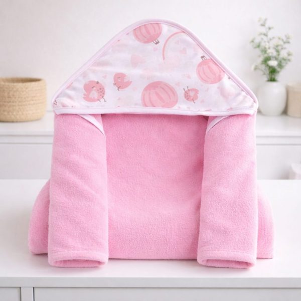 Toalha de Banho Bebê com Capuz - Passarinho Rosa