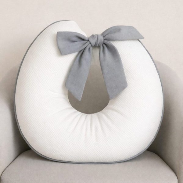 Almofada de Amamentação Com Laço - Branco Com Cinza