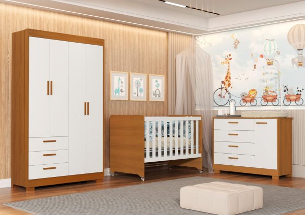 Jogo de Quarto Zaki Infantil Reller - Branco Fosco Com Savana