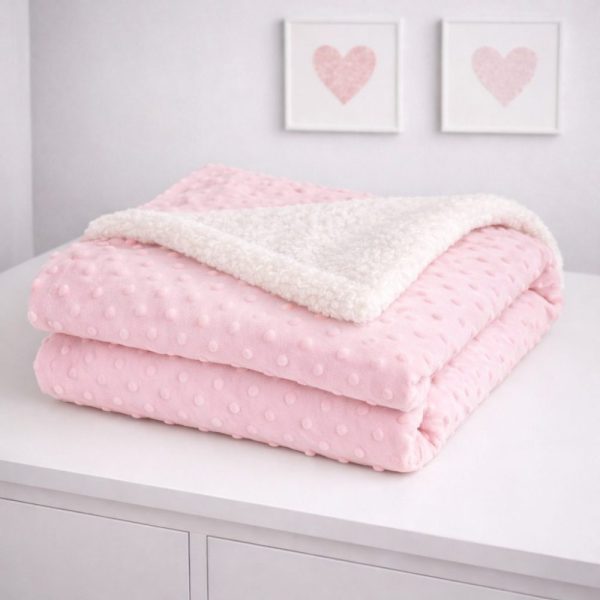 Cobertor Bebê Microfibra Plush com Sherpa Dots - Rosa