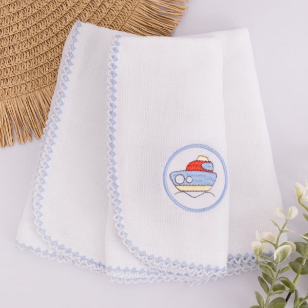 Kit Fralda de Boca Premium Bordada - Barquinho