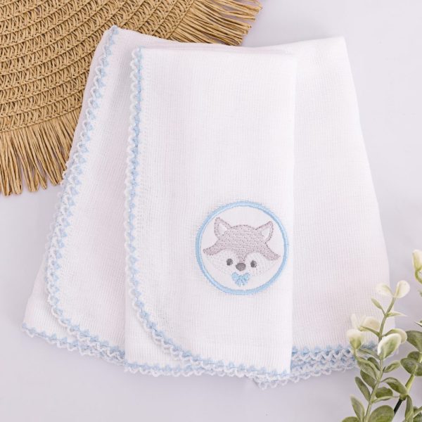 Kit Fralda de Boca Premium Bordada - Raposa Azul Claro