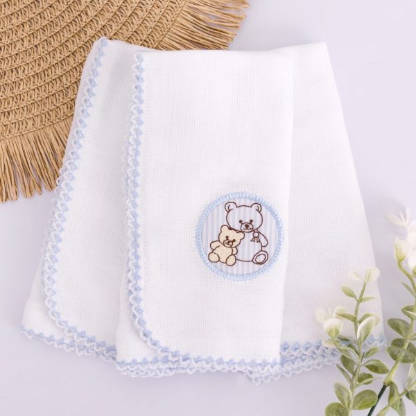 Kit Fralda de Boca Premium Bordada - Ursinhos Azul Claro
