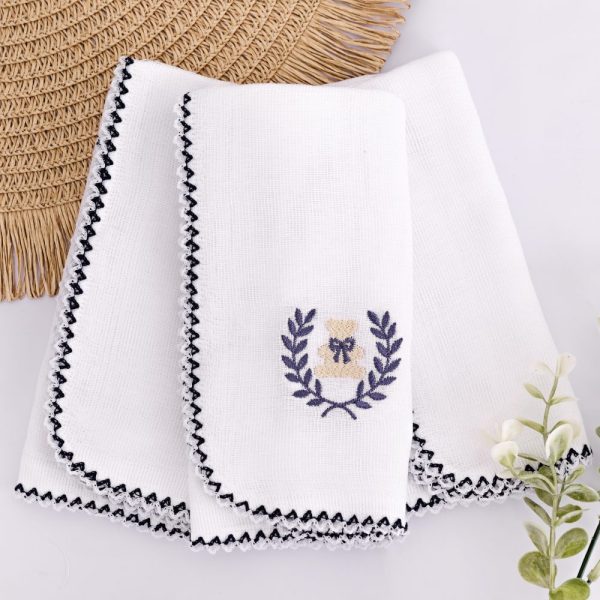 Kit Fralda de Boca Premium Bordada - Urso Rei Azul Marinho