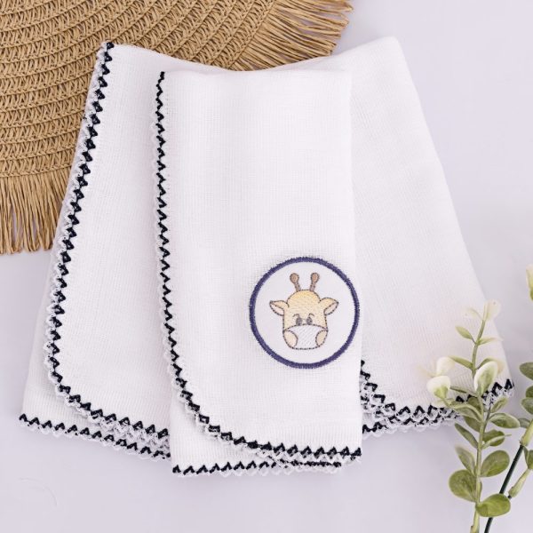 Kit Fralda de Boca Premium Bordada - Girafa Marinho