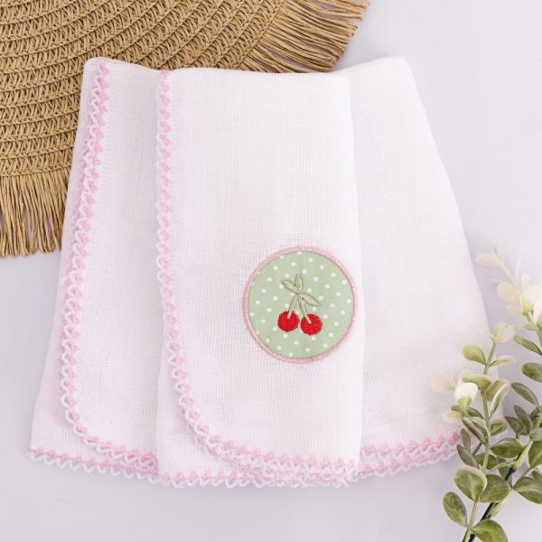 Kit Fralda de Boca Premium Bordada - Cereja