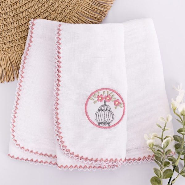 Kit Fralda de Boca Premium Bordada - Gaiola Floral