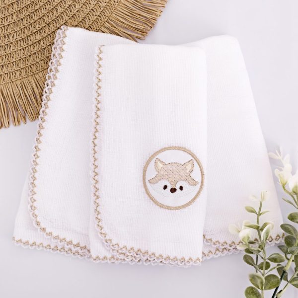 Kit Fralda de Boca Premium Bordada - Raposa Bege