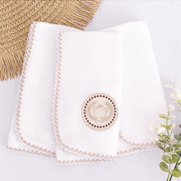 Kit Fralda de Boca Premium Bordada - Ursinho Coroa Bege