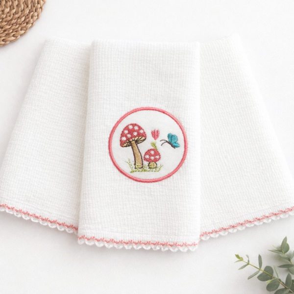 Kit Fralda de Boca Premium Bordada - Cogumelo