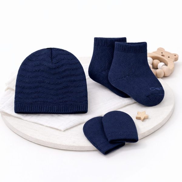 Kit Maternidade Marinho Centopé - Touca, Luva e Meia