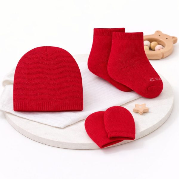 Kit Maternidade Vermelho Centopé - Touca, Luva e Meia