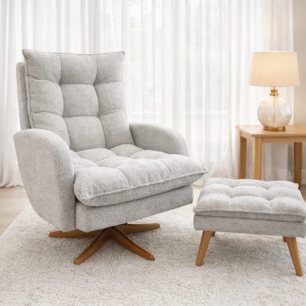 Poltrona Amamentação Clarice Balanço e Giro com Puff - Boucle