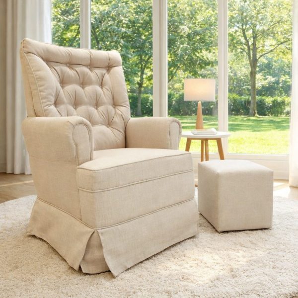 Poltrona Amamentação Eloisa Balanço com Puff - Linho