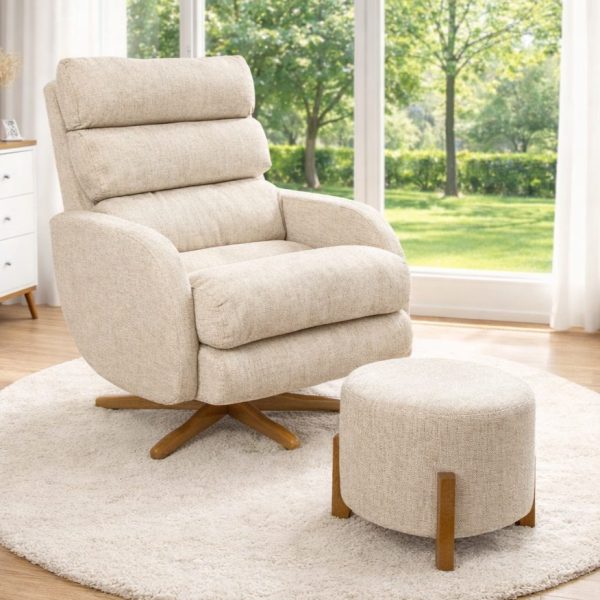 Poltrona Amamentação Maitê Balanço e Giro com Puff - Linho