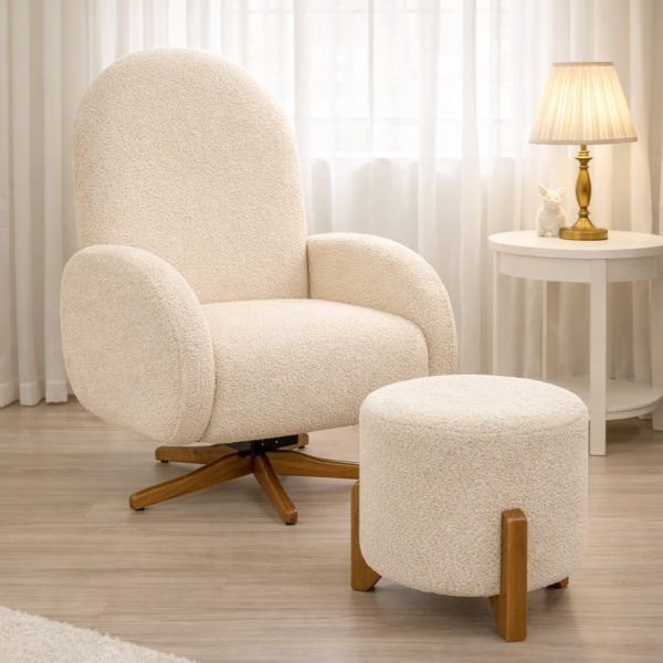 Poltrona Amamentação Mavie Balanço e Giro com Puff - Boucle