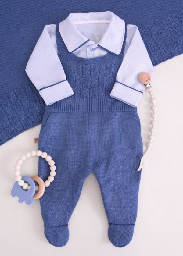 Saída Maternidade RN Azul Denim com Jardineira, Body e Manta