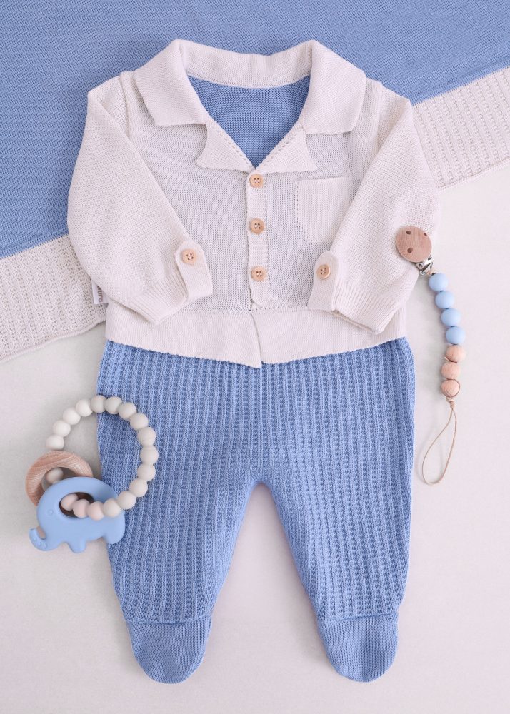 Saída Maternidade RN Azul com Macacão Casaquinho e Manta