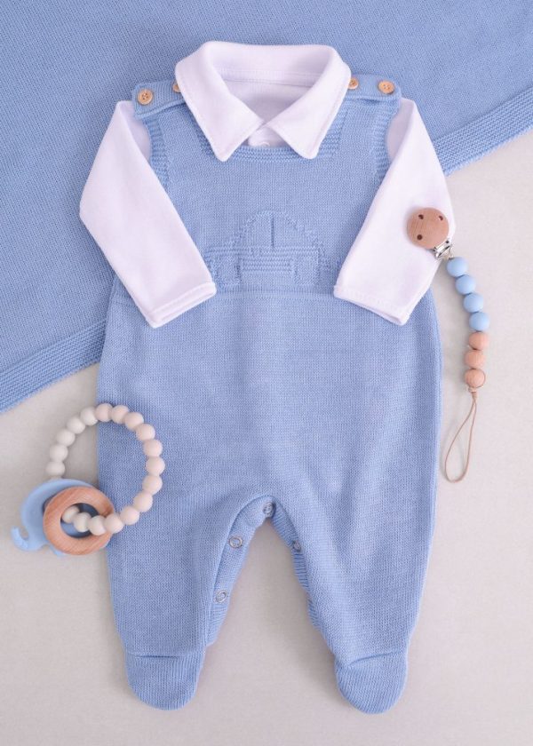 Saída Maternidade RN Carrinho Azul com Jardineira, Body e Manta