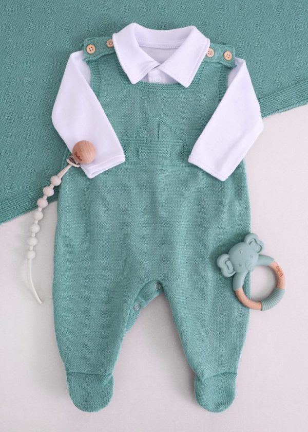 Saída Maternidade RN Carrinho Verde com Jardineira, Body e Manta