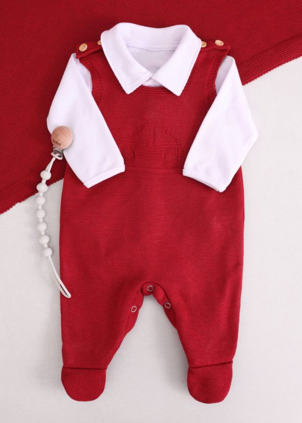 Saída Maternidade RN Carrinho Vermelho com Jardineira, Body e Manta