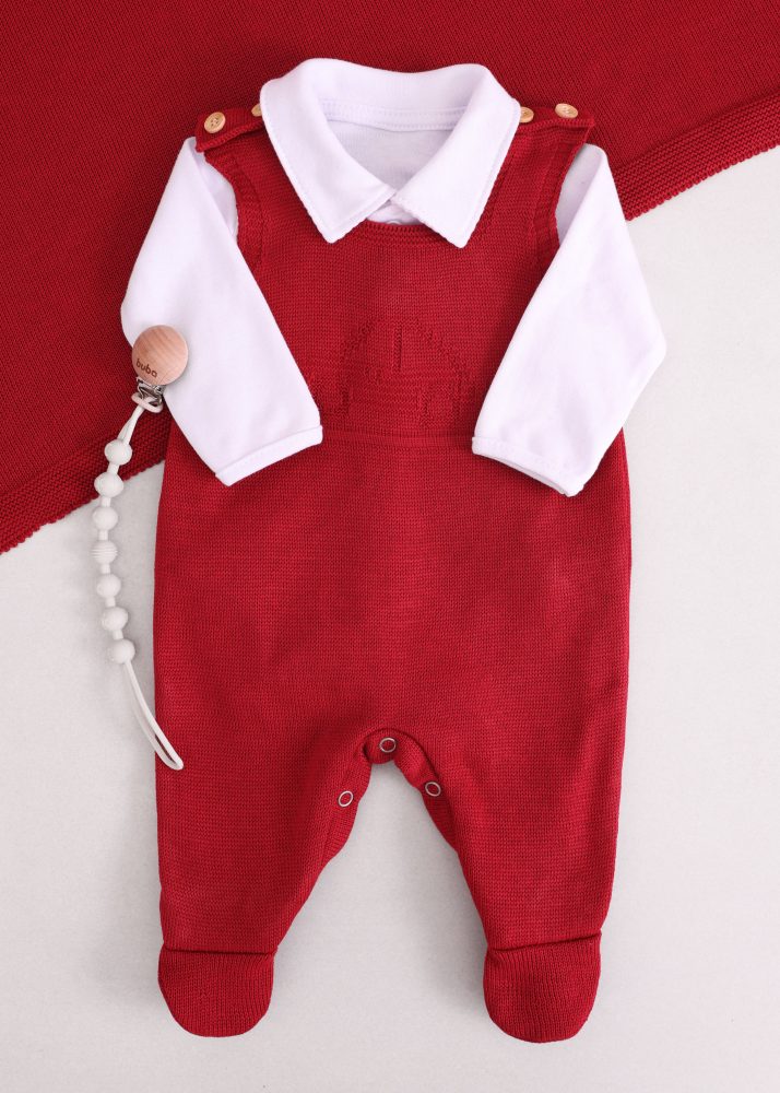 Saída Maternidade RN Carrinho Vermelho com Jardineira, Body e Manta