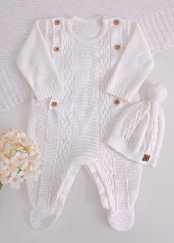 Saída Maternidade RN Off White com Macacão, Manta e Touca