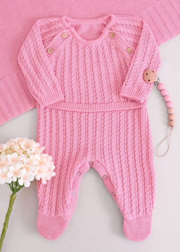 Saída Maternidade RN Rosa em Tricô com Macacão e Manta