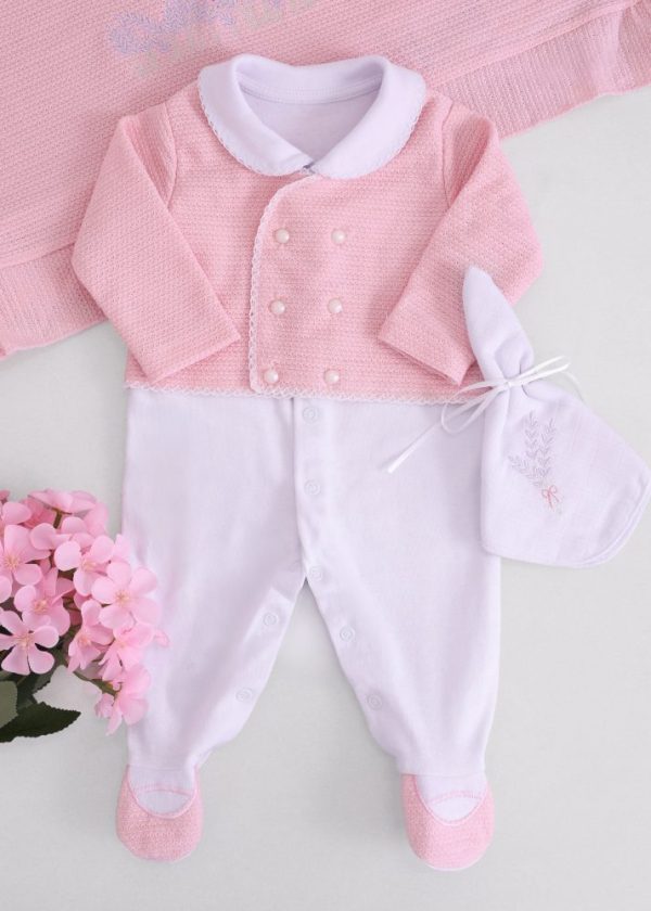 Saída Maternidade RN Rose com Macacão Algodão e Manta