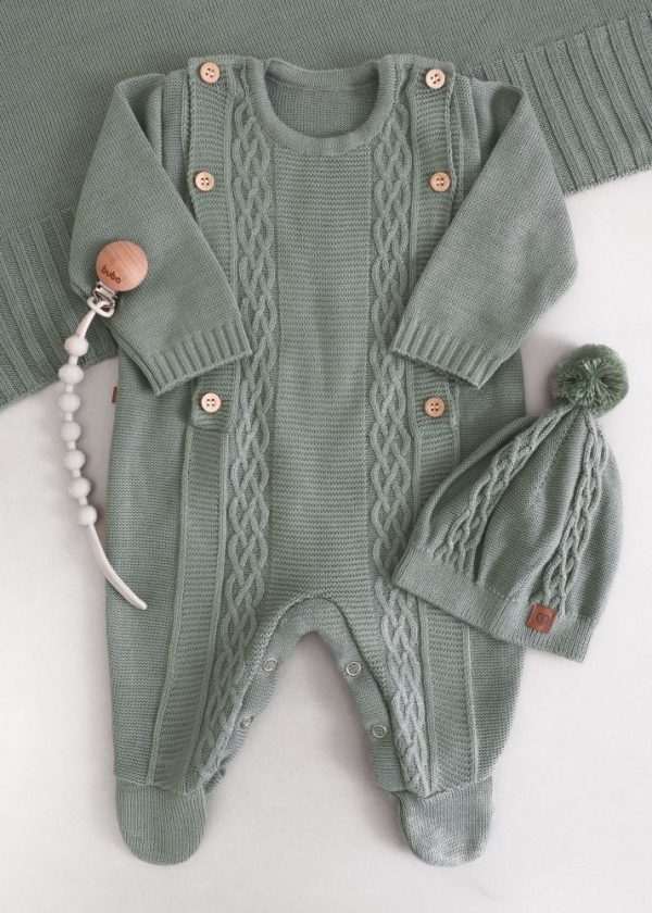 Saída Maternidade RN Verde Folha com Macacão, Manta e Touca