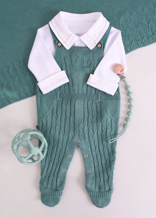 Saída Maternidade RN Verde com Jardineira, Body e Manta