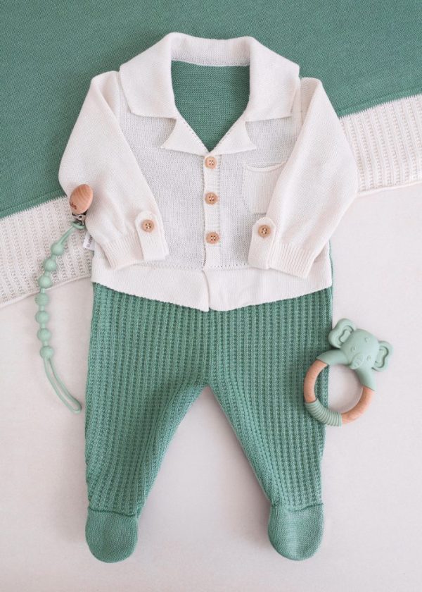 Saída Maternidade RN Verde com Macacão Casaquinho e Manta