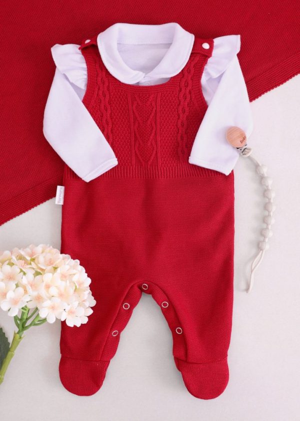 Saída Maternidade RN Vermelha com Jardineira, Body e Manta