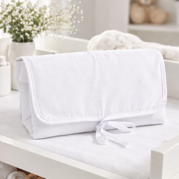 Trocador Portátil Bebê Impermeável em Algodão Branco