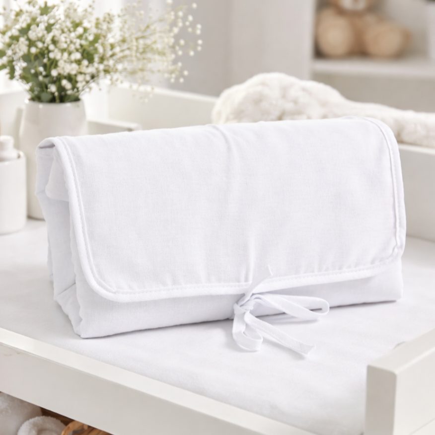 Trocador Portátil Bebê Impermeável em Algodão Branco