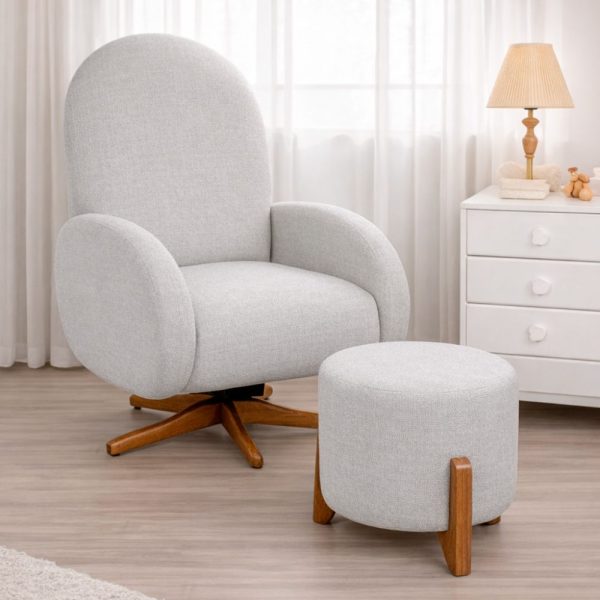 Poltrona Amamentação Mavie Balanço e Giro com Puff - Linho