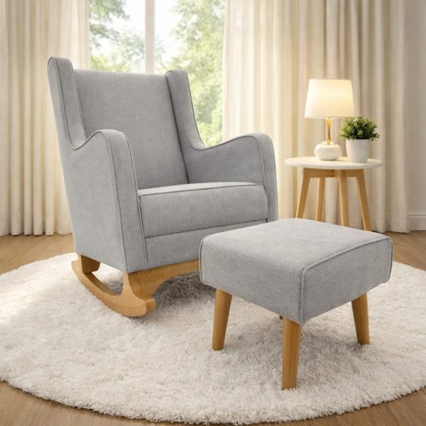 Poltrona Amamentação Sofia com Balanço e Puff - Linho